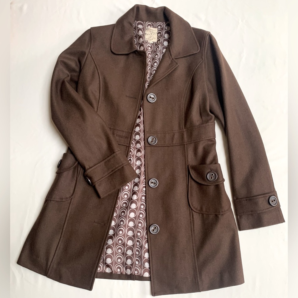 Tulle • NWOT • Wool Blend Peacoat Jacket • Women’s Medium • Chocolate Brown